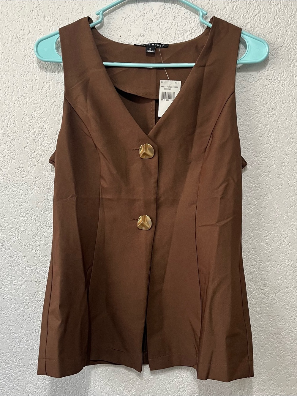 Haute Monde sleeveless v-neck vest blouse chocolate brown size S